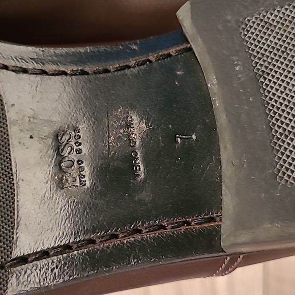 HUGO‎ BOSS Dark Brown Leather Lace Up Sz 7 Mens Oxford Cap Toe Dress Shoes - Picture 7 of 8